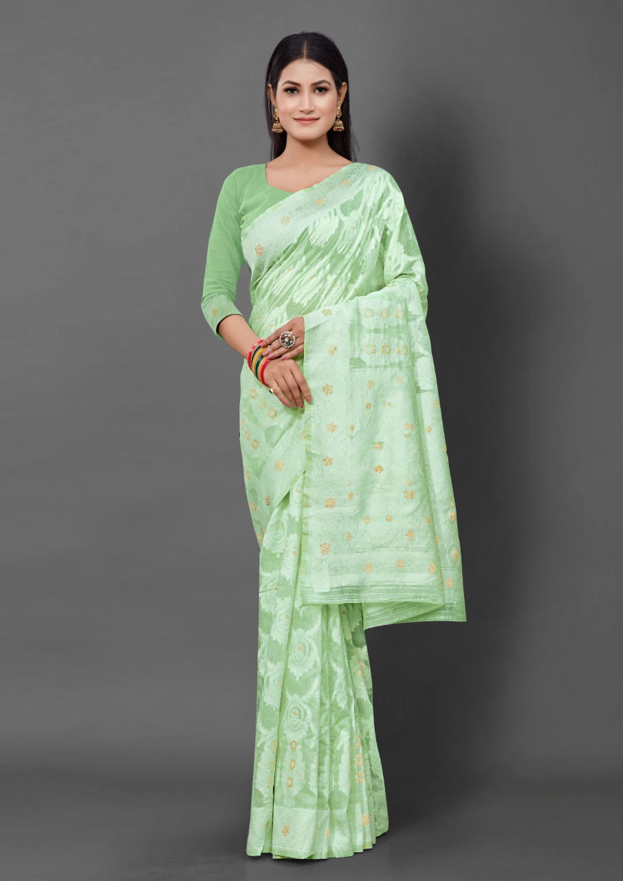 Apple Linen Jacquard 34 Casual Wear Wholesale Cotton Silk Sarees
